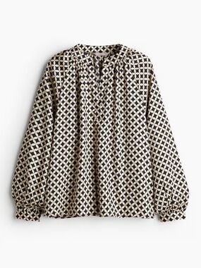 H&M Black and White Geometric Print Balloon Sleeve Blouse